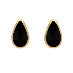 9ct Yellow Gold Whitby Jet Small Teardrop Stud Earrings