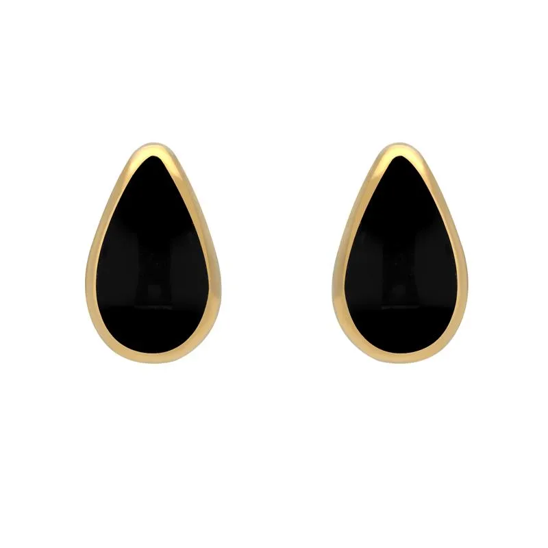9ct Yellow Gold Whitby Jet Small Teardrop Stud Earrings