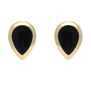 9ct Yellow Gold Whitby Jet Small Teardrop Stud Earrings