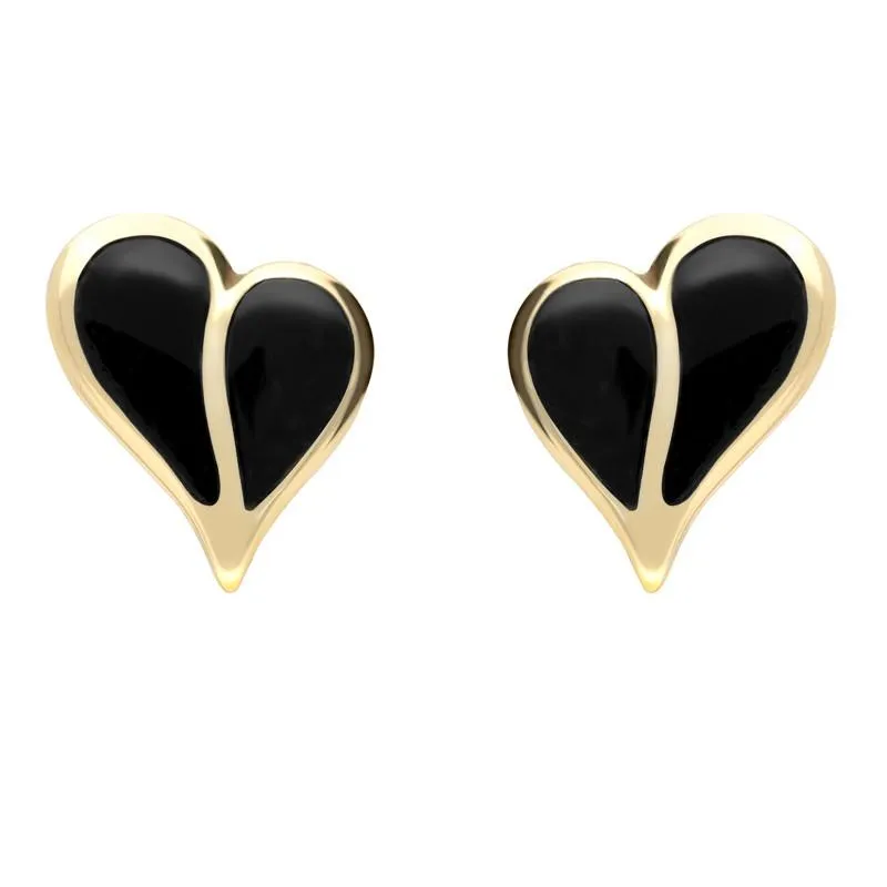 9ct Yellow Gold Whitby Jet Split Heart Stud Earrings