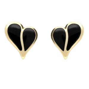 9ct Yellow Gold Whitby Jet Split Heart Stud Earrings