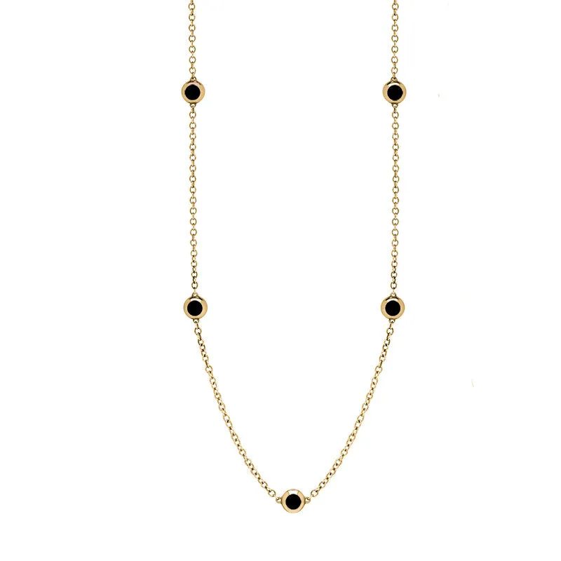 9ct Yellow Gold Whitby Jet Star Link Disc Chain Necklace