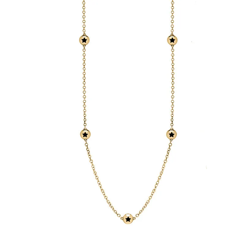9ct Yellow Gold Whitby Jet Star Link Disc Chain Necklace
