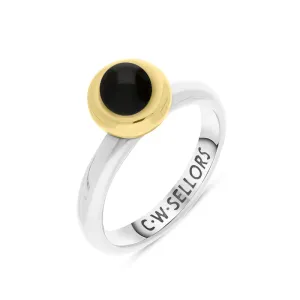 9ct Yellow Gold Whitby Jet Stepping Stones Bead Cup Stacking Ring