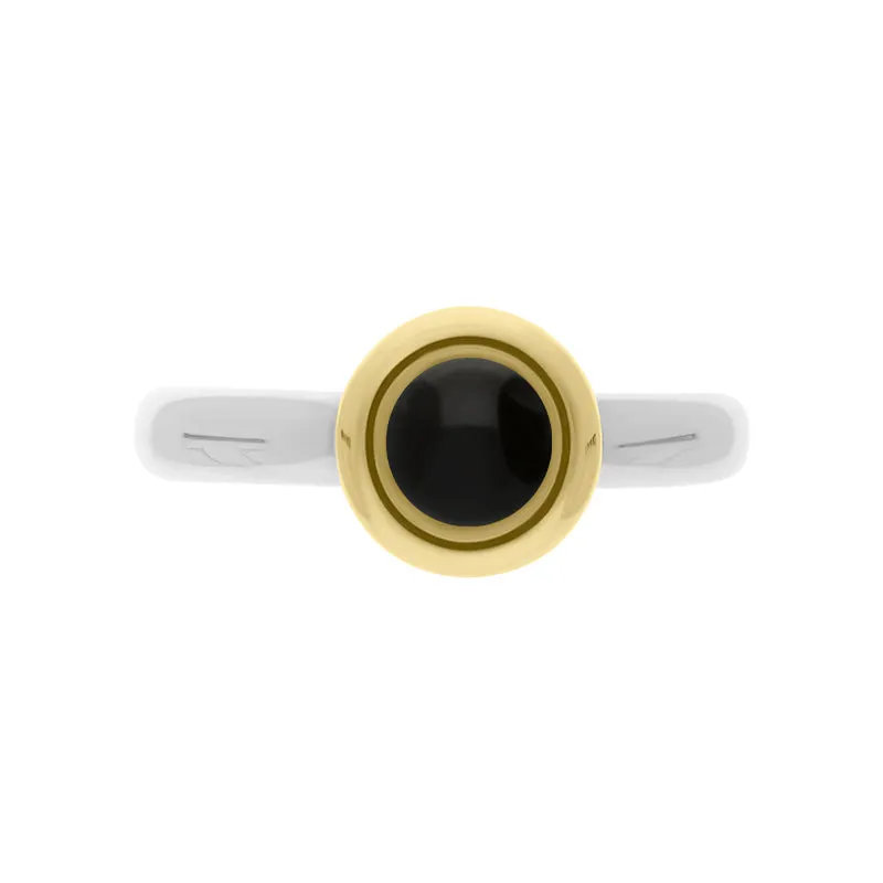 9ct Yellow Gold Whitby Jet Stepping Stones Bead Cup Stacking Ring