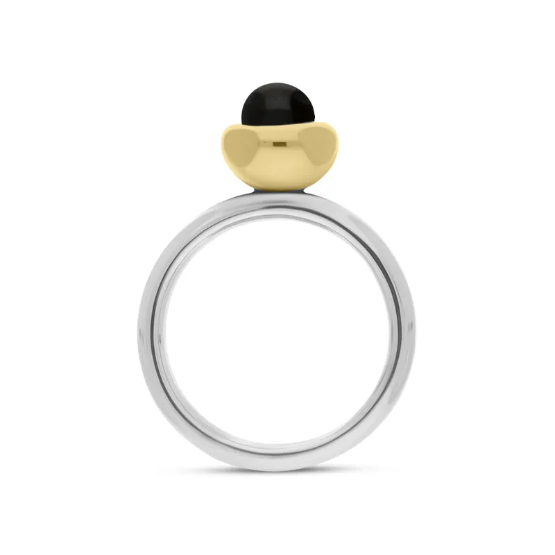 9ct Yellow Gold Whitby Jet Stepping Stones Bead Cup Stacking Ring