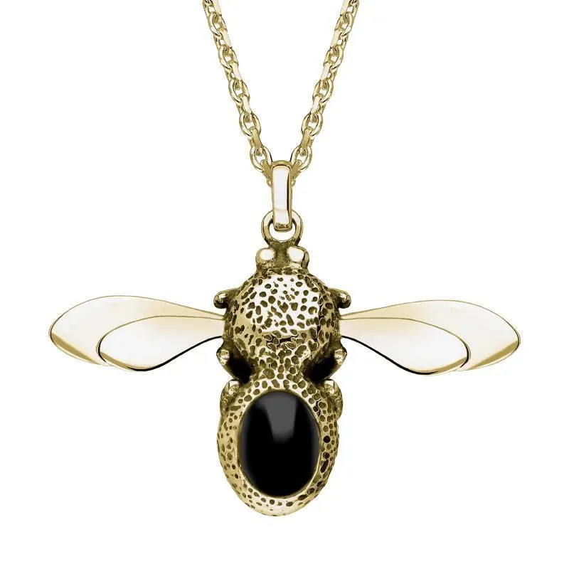 9ct Yellow Gold Whitby Jet Stone Set Body Bee Necklace