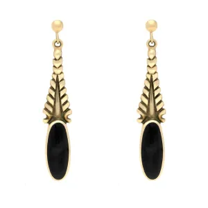 9ct Yellow Gold Whitby Jet Tapered Flute Drop Earrings