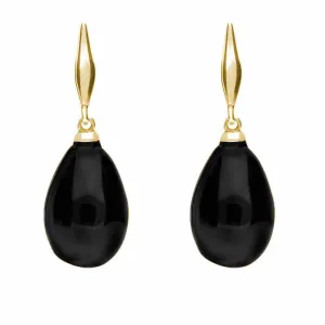 9ct Yellow Gold Whitby Jet Tapered Top Pear Drop Stud Earrings