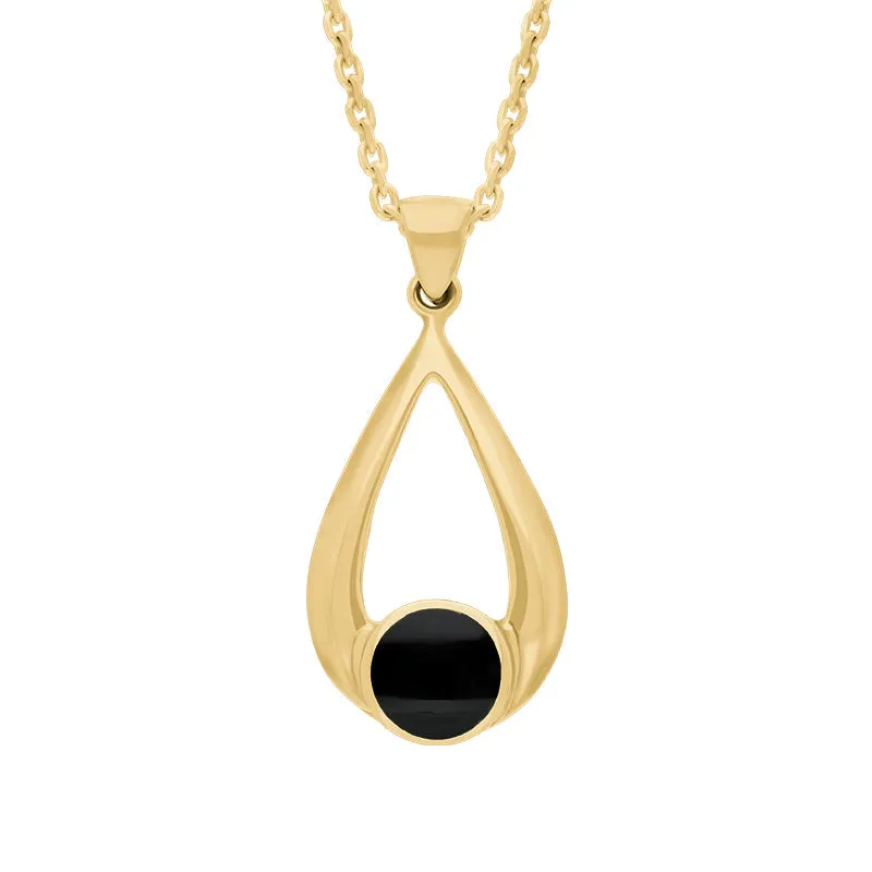 9ct Yellow Gold Whitby Jet Teardrop Necklace