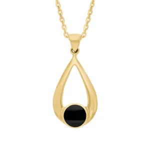 9ct Yellow Gold Whitby Jet Teardrop Necklace