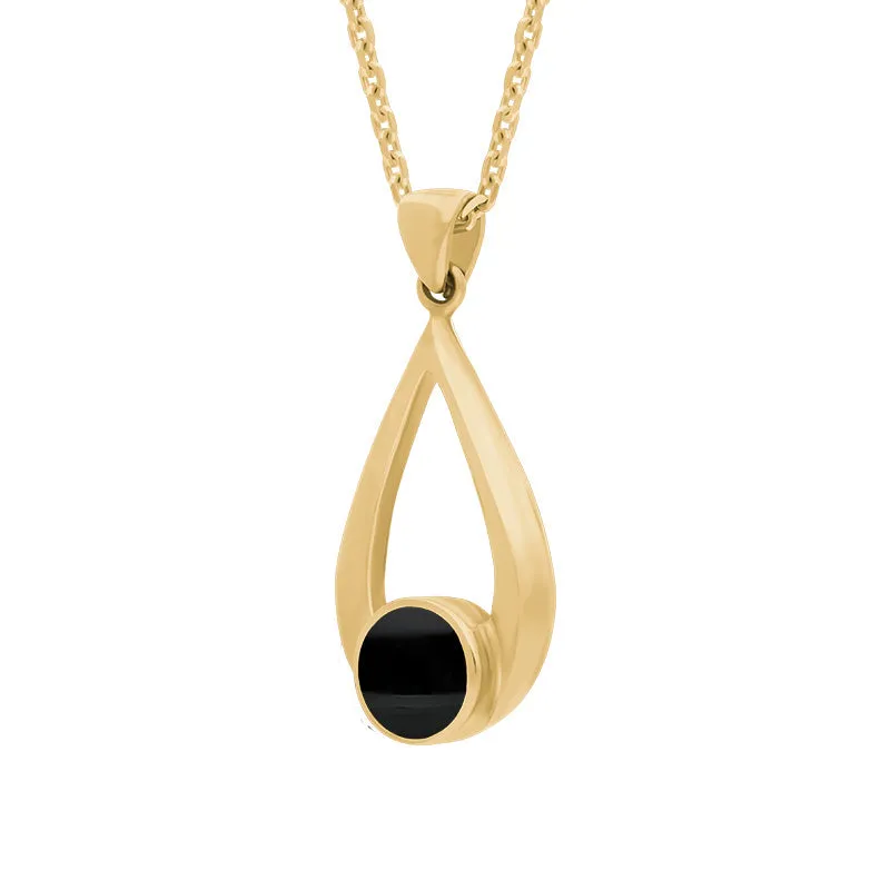 9ct Yellow Gold Whitby Jet Teardrop Necklace