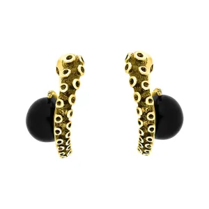 9ct Yellow Gold Whitby Jet Tentacle Hoop Earrings