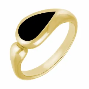 9ct Yellow Gold Whitby Jet Toscana Offset Teardrop Ring