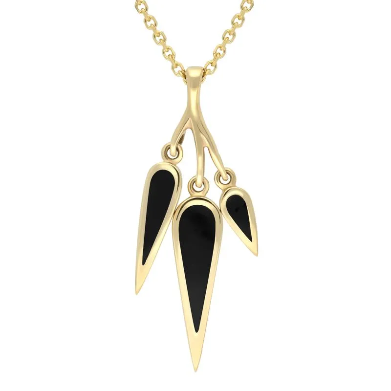9ct Yellow Gold Whitby Jet Toscana Three Drop Graduated Necklace