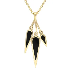 9ct Yellow Gold Whitby Jet Toscana Three Drop Graduated Necklace