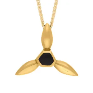 9ct Yellow Gold Whitby Jet Tri Leaf Necklace D