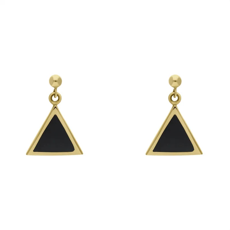 9ct Yellow Gold Whitby Jet Triangle Drop Earrings D