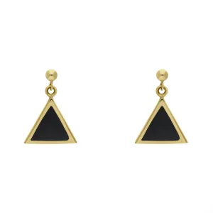 9ct Yellow Gold Whitby Jet Triangle Drop Earrings D