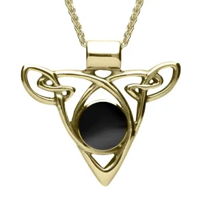 9ct Yellow Gold Whitby Jet Triangle Knot Celtic Necklace