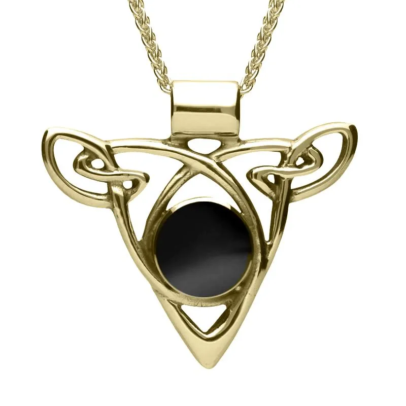 9ct Yellow Gold Whitby Jet Triangle Knot Celtic Necklace