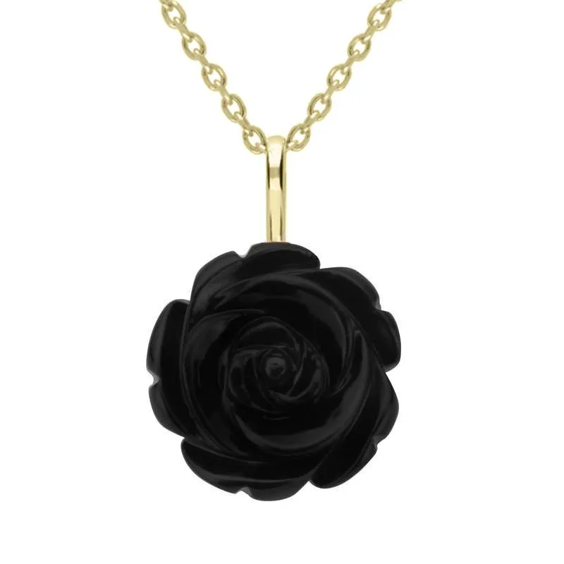 9ct Yellow Gold Whitby Jet Tuberose 18mm Rose Necklace
