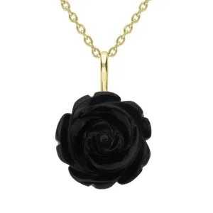 9ct Yellow Gold Whitby Jet Tuberose 18mm Rose Necklace