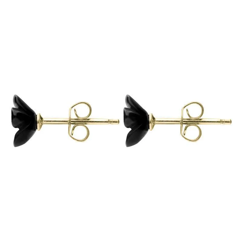 9ct Yellow Gold Whitby Jet Tuberose 8mm Flower Stud Earrings