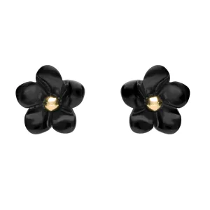 9ct Yellow Gold Whitby Jet Tuberose 8mm Flower Stud Earrings