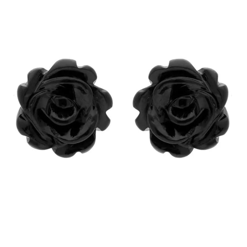 9ct Yellow Gold Whitby Jet Tuberose Rose Two Piece Set