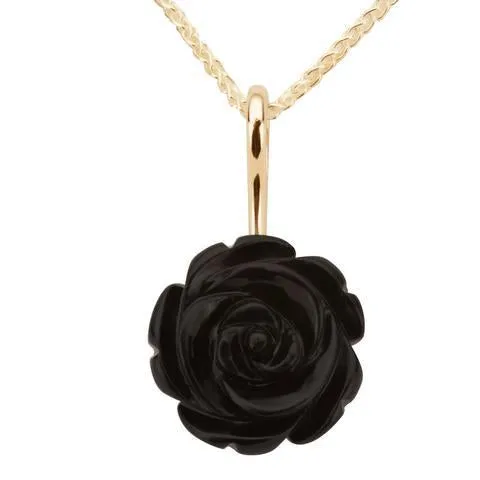 9ct Yellow Gold Whitby Jet Tuberose Rose Two Piece Set