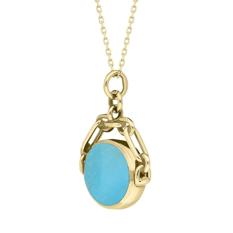 9ct Yellow Gold Whitby Jet Turquoise Double Sided Swivel Fob Necklace