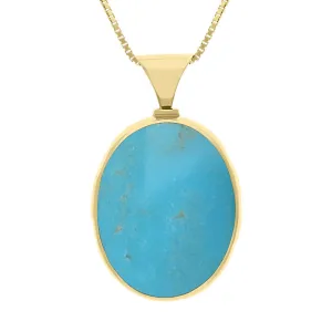 9ct Yellow Gold Whitby Jet Turquoise King's Coronation Hallmark Double Sided Oval Necklace D