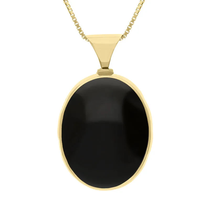 9ct Yellow Gold Whitby Jet Turquoise King's Coronation Hallmark Double Sided Oval Necklace D