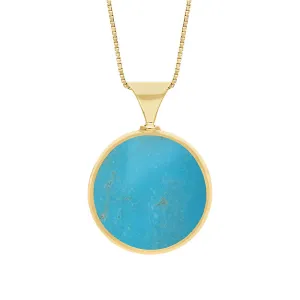 9ct Yellow Gold Whitby Jet Turquoise King's Coronation Hallmark Double Sided Round Necklace D
