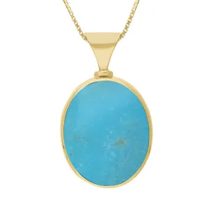 9ct Yellow Gold Whitby Jet Turquoise Queens Jubilee Hallmark Double Sided Oval Necklace D