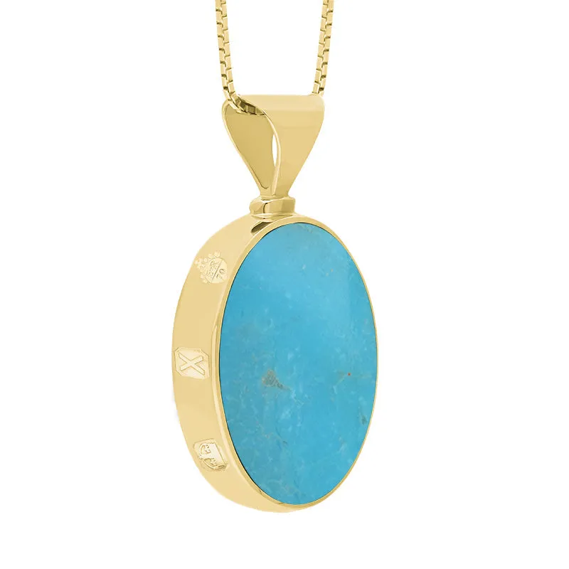 9ct Yellow Gold Whitby Jet Turquoise Queens Jubilee Hallmark Double Sided Oval Necklace D