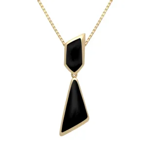 9ct Yellow Gold Whitby Jet Two Stone Organic Triangle Necklace