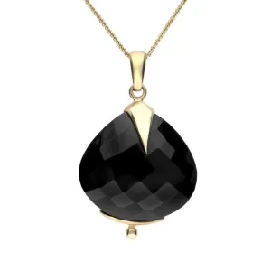 9ct Yellow Gold Whitby Jet Unique Wide Faceted Pear Shaped Necklace
