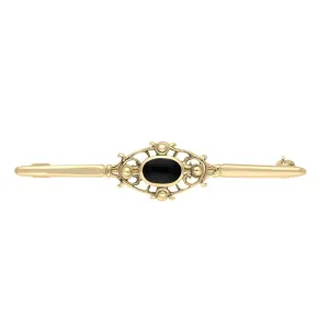 9ct Yellow Gold Whitby Jet Victorian Style Bar Brooch