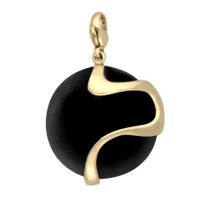 9ct Yellow Gold Whitby Jet Wavy Disc Large Charm
