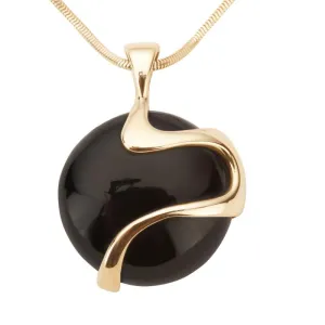 9ct Yellow Gold Whitby Jet Wavy Round Disc Necklace