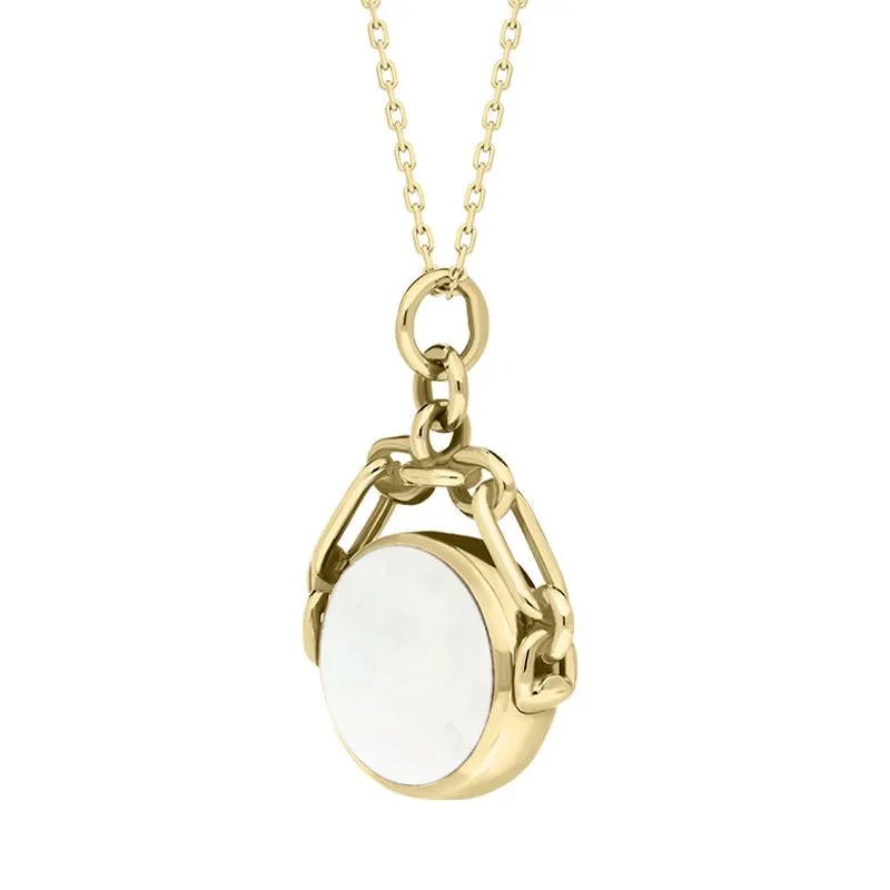 9ct Yellow Gold Whitby Jet White Mother Of Pearl Double Sided Swivel Fob Necklace