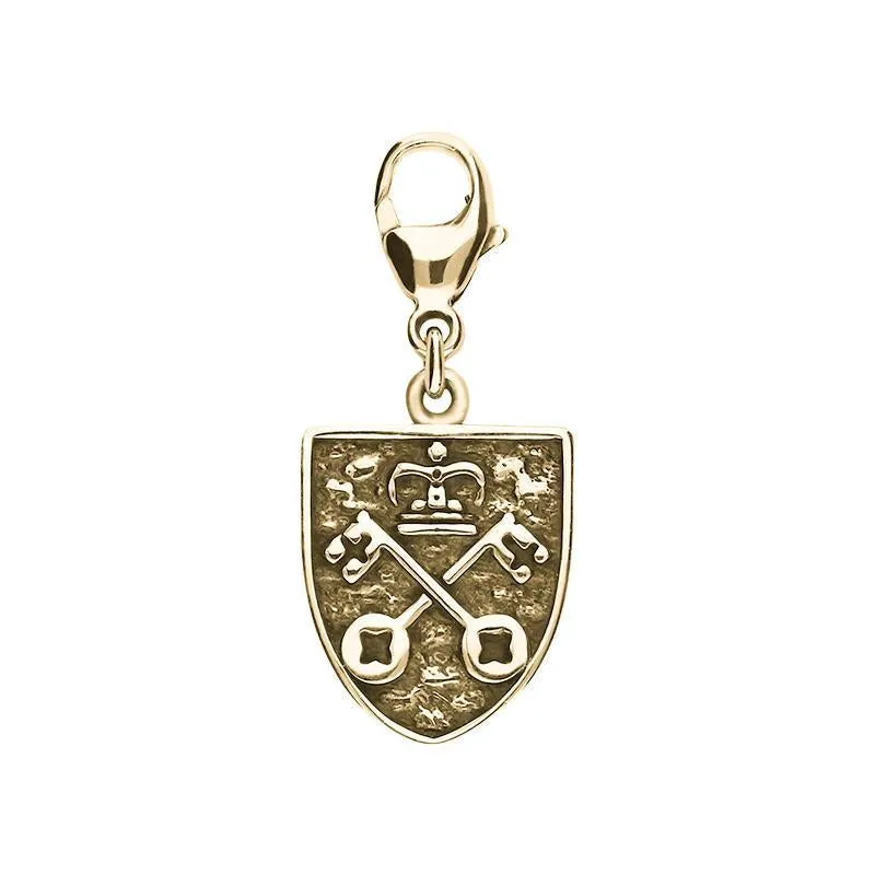 9ct Yellow Gold Whitby Jet York Minster Cross Key Shield Lobster Clasp Charm