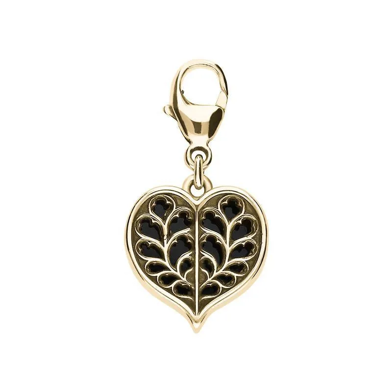 9ct Yellow Gold Whitby Jet York Minster Heart Charm