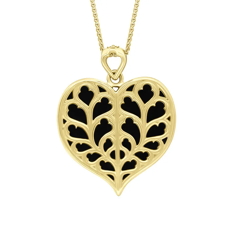 9ct Yellow Gold Whitby Jet York Minster Large Heart Necklace