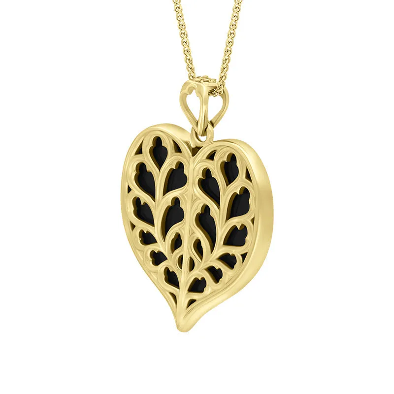 9ct Yellow Gold Whitby Jet York Minster Large Heart Necklace