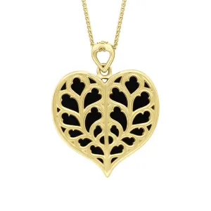 9ct Yellow Gold Whitby Jet York Minster Large Heart Necklace