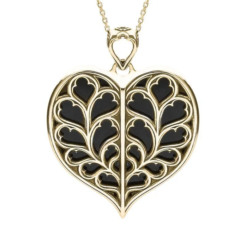9ct Yellow Gold Whitby Jet York Minster Medium Heart Necklace