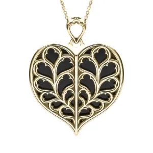 9ct Yellow Gold Whitby Jet York Minster Medium Heart Necklace
